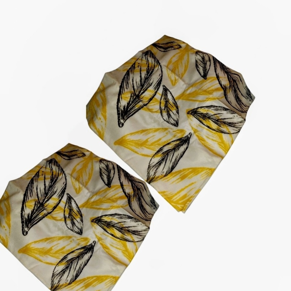 Leaf Patterned Set Of 2 Yellow and Black Accent Pillow Covers NWOT